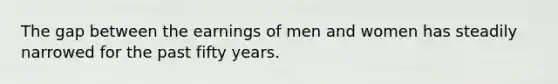 The gap between the earnings of men and women has steadily narrowed for the past fifty years.