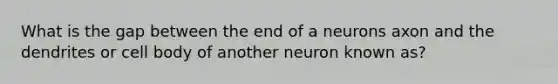 What is the gap between the end of a neurons axon and the dendrites or cell body of another neuron known as?