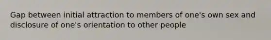 Gap between initial attraction to members of one's own sex and disclosure of one's orientation to other people