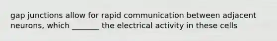 gap junctions allow for rapid communication between adjacent neurons, which _______ the electrical activity in these cells