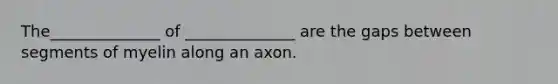 The______________ of ______________ are the gaps between segments of myelin along an axon.