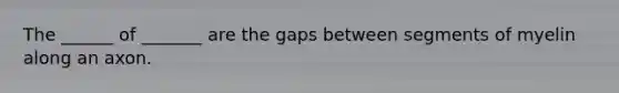 The ______ of _______ are the gaps between segments of myelin along an axon.