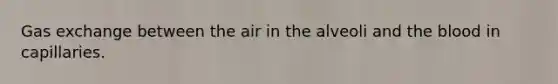 Gas exchange between the air in the alveoli and the blood in capillaries.