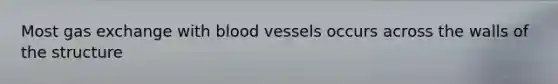 Most gas exchange with blood vessels occurs across the walls of the structure