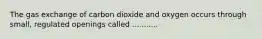 The gas exchange of carbon dioxide and oxygen occurs through small, regulated openings called ...........