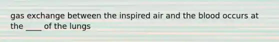 gas exchange between the inspired air and the blood occurs at the ____ of the lungs