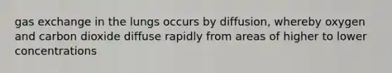 gas exchange in the lungs occurs by diffusion, whereby oxygen and carbon dioxide diffuse rapidly from areas of higher to lower concentrations