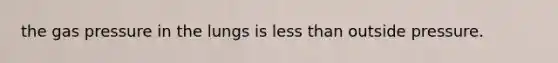 the gas pressure in the lungs is <a href='https://www.questionai.com/knowledge/k7BtlYpAMX-less-than' class='anchor-knowledge'>less than</a> outside pressure.