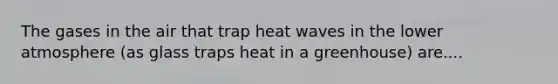 The gases in the air that trap heat waves in the lower atmosphere (as glass traps heat in a greenhouse) are....