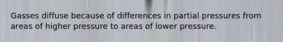 Gasses diffuse because of differences in partial pressures from areas of higher pressure to areas of lower pressure.