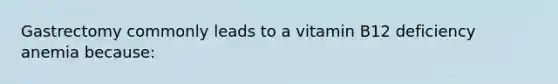 Gastrectomy commonly leads to a vitamin B12 deficiency anemia because: