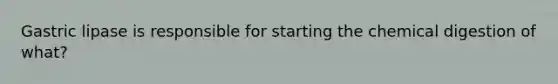 Gastric lipase is responsible for starting the chemical digestion of what?