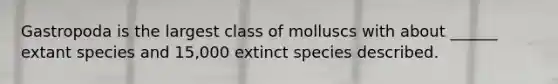 Gastropoda is the largest class of molluscs with about ______ extant species and 15,000 extinct species described.