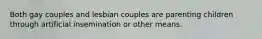 Both gay couples and lesbian couples are parenting children through artificial insemination or other means.