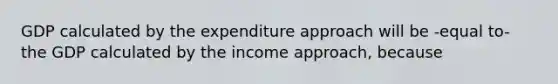 GDP calculated by the expenditure approach will be -equal to- the GDP calculated by the income​ approach, because