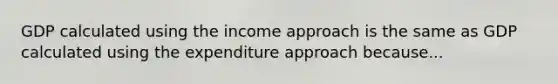 GDP calculated using the income approach is the same as GDP calculated using the expenditure approach because...