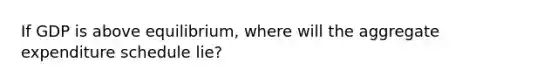 If GDP is above equilibrium, where will the aggregate expenditure schedule lie?