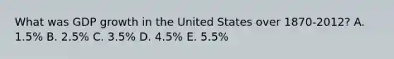 What was GDP growth in the United States over 1870-2012? A. 1.5% B. 2.5% C. 3.5% D. 4.5% E. 5.5%