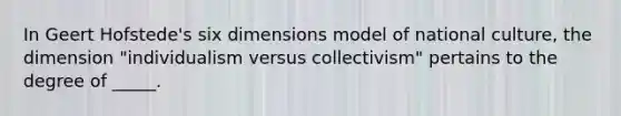 In Geert Hofstede's six dimensions model of national culture, the dimension "individualism versus collectivism" pertains to the degree of _____.