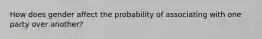 How does gender affect the probability of associating with one party over another?