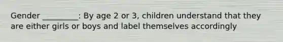 Gender _________: By age 2 or 3, children understand that they are either girls or boys and label themselves accordingly