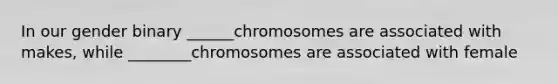 In our gender binary ______chromosomes are associated with makes, while ________chromosomes are associated with female