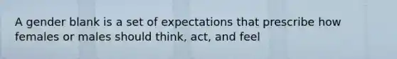 A gender blank is a set of expectations that prescribe how females or males should think, act, and feel