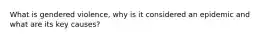 What is gendered violence, why is it considered an epidemic and what are its key causes?