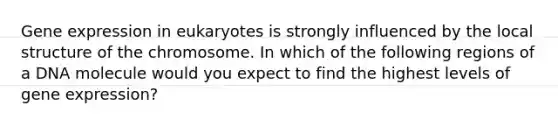 Gene expression in eukaryotes is strongly influenced by the local structure of the chromosome. In which of the following regions of a DNA molecule would you expect to find the highest levels of gene expression?