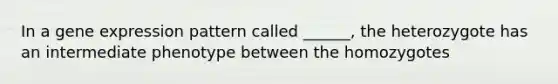 In a gene expression pattern called ______, the heterozygote has an intermediate phenotype between the homozygotes