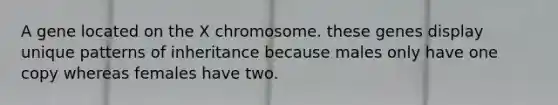 A gene located on the X chromosome. these genes display unique patterns of inheritance because males only have one copy whereas females have two.