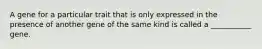 A gene for a particular trait that is only expressed in the presence of another gene of the same kind is called a ___________ gene.