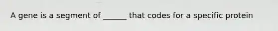 A gene is a segment of ______ that codes for a specific protein