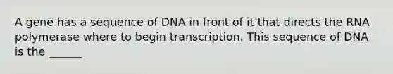 A gene has a sequence of DNA in front of it that directs the RNA polymerase where to begin transcription. This sequence of DNA is the ______