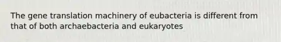 The gene translation machinery of eubacteria is different from that of both archaebacteria and eukaryotes