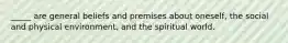 _____ are general beliefs and premises about oneself, the social and physical environment, and the spiritual world.