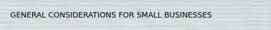 GENERAL CONSIDERATIONS FOR SMALL BUSINESSES