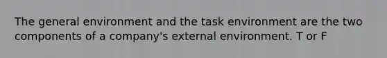 The general environment and the task environment are the two components of a company's external environment. T or F