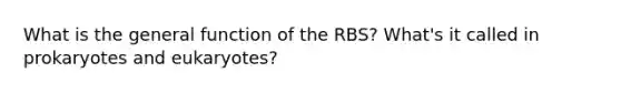 What is the general function of the RBS? What's it called in prokaryotes and eukaryotes?