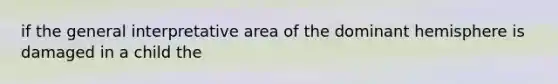 if the general interpretative area of the dominant hemisphere is damaged in a child the