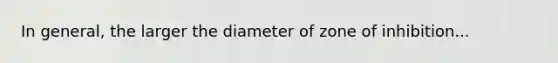 In general, the larger the diameter of zone of inhibition...