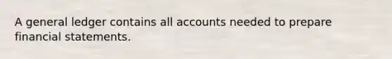 A general ledger contains all accounts needed to prepare financial statements.