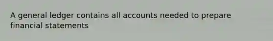 A general ledger contains all accounts needed to prepare financial statements