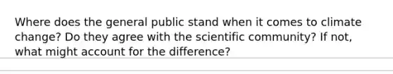 Where does the general public stand when it comes to climate change? Do they agree with the scientific community? If not, what might account for the difference?