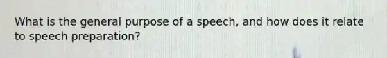 What is the general purpose of a speech, and how does it relate to speech preparation?