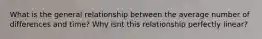 What is the general relationship between the average number of differences and time? Why isnt this relationship perfectly linear?