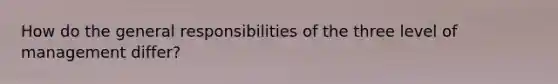 How do the general responsibilities of the three level of management differ?