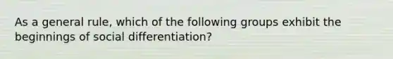 As a general rule, which of the following groups exhibit the beginnings of social differentiation?