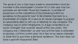 The general rule is that loans made to shareholders must be included in the shareholder's income 57) in the year that the proceeds are received. There are, however, a number of exceptions to this rule.Which of the following is NOT an exception to the general rule? A) An interest free loan to a shareholder of a bank. B) A loan to an owner-manager to acquire an automobile that he will use in working for the company. The company has no other employees. C) A loan extended to an owner manager that must be repaid within two years. The company has a December 31 year end and the loan is extended on January 1 of the current year. D) A loan to an owner-manager to allow him to purchase a personal residence. The loan does not have a specific repayment date.