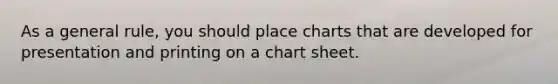 As a general rule, you should place charts that are developed for presentation and printing on a chart sheet.